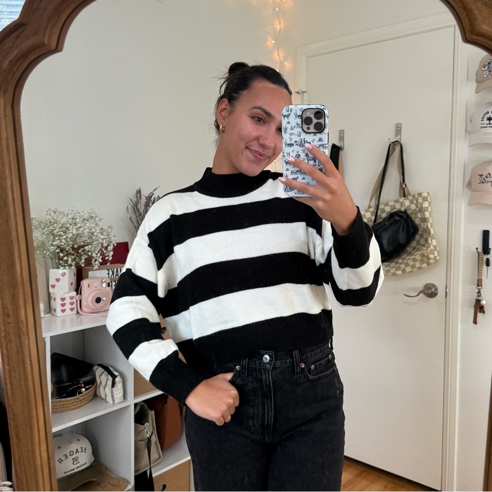 H&M striped mock neck sweater